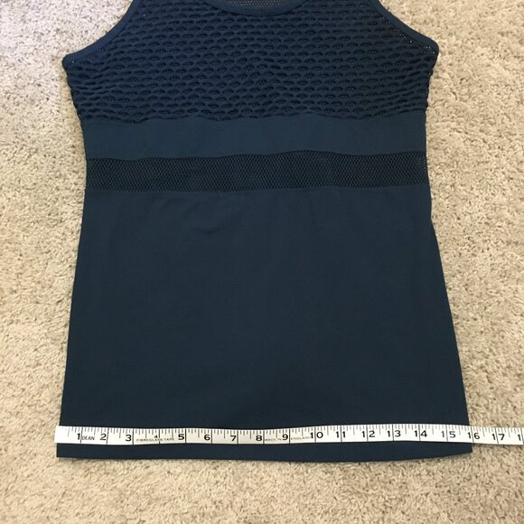 90 Degree By Reflex Dark Blue Turquoise Racerback Mesh Yoga Tank - Picture 12 of 13